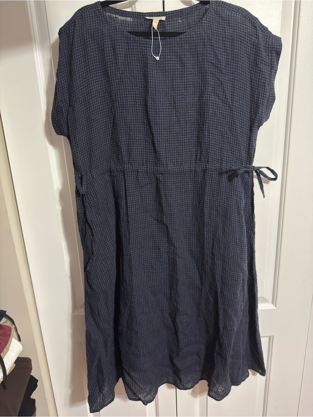 NWOT Eileen Fisher Navy Textured Linen-Blend Midi Dress / Size S - Picture 5 of 6